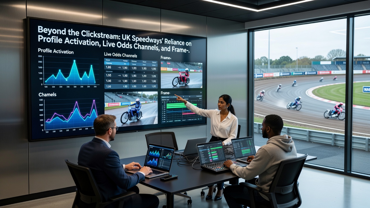 Data visualization of frame-by-frame speedway predictions with live odds updates on a digital dashboard