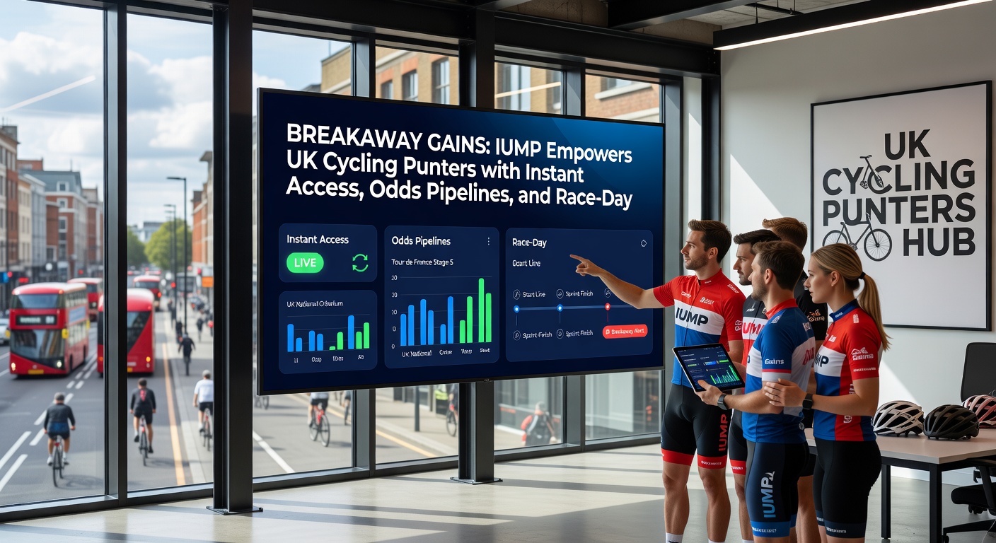 IUMP interface displaying live cycling odds pipelines during a Grand Tour stage, with graphs tracking rider positions and dynamic bet slips