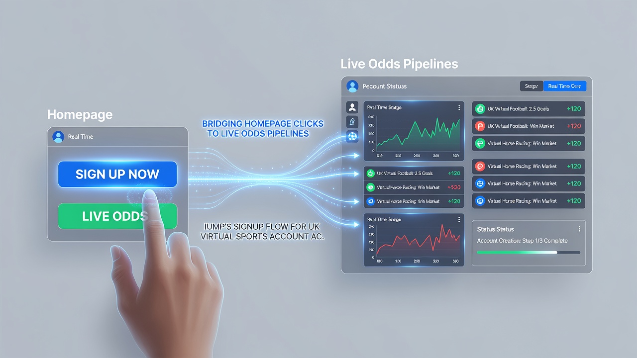Screenshot of IUMP signup completion screen with virtual sports odds dashboard preview