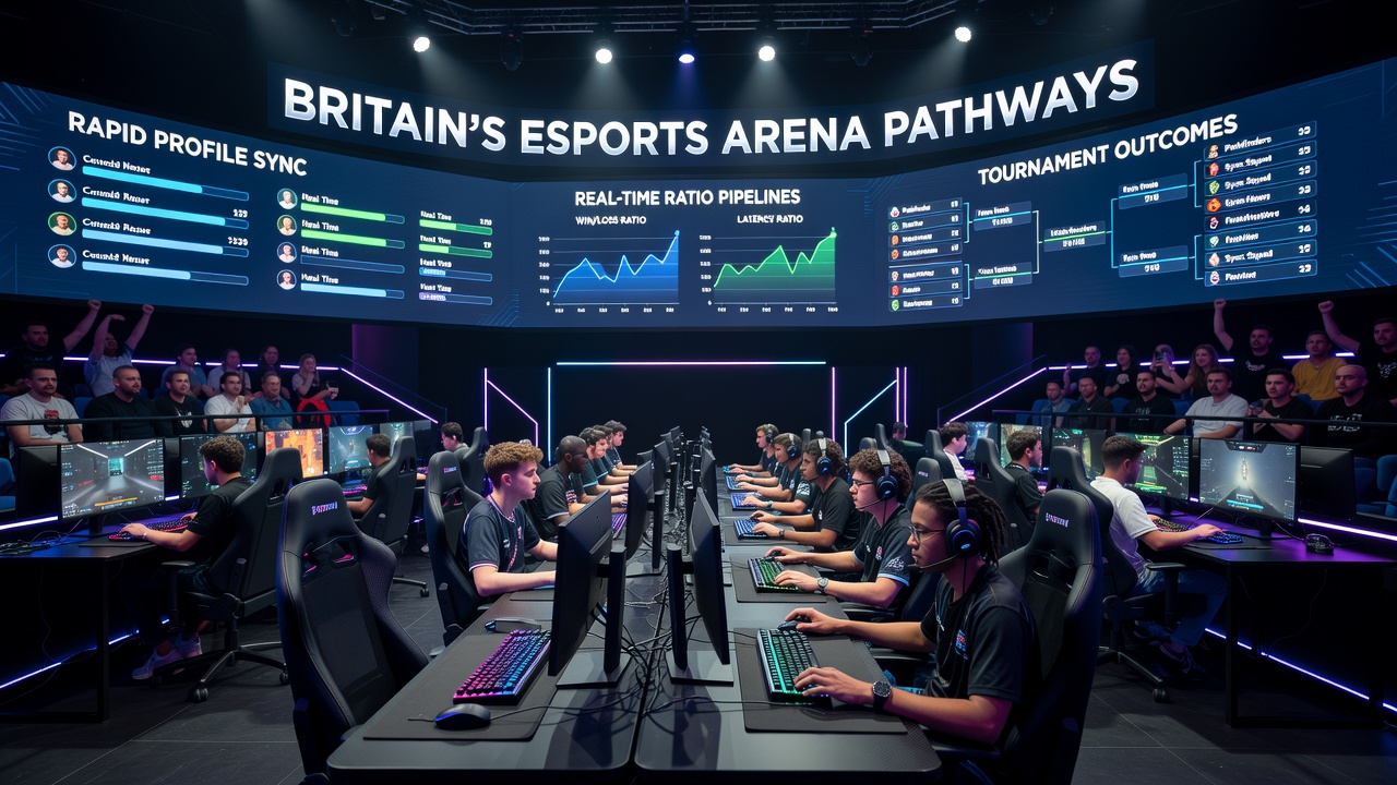 Close-up of tournament operators monitoring real-time data dashboards and mapping tools in a control room