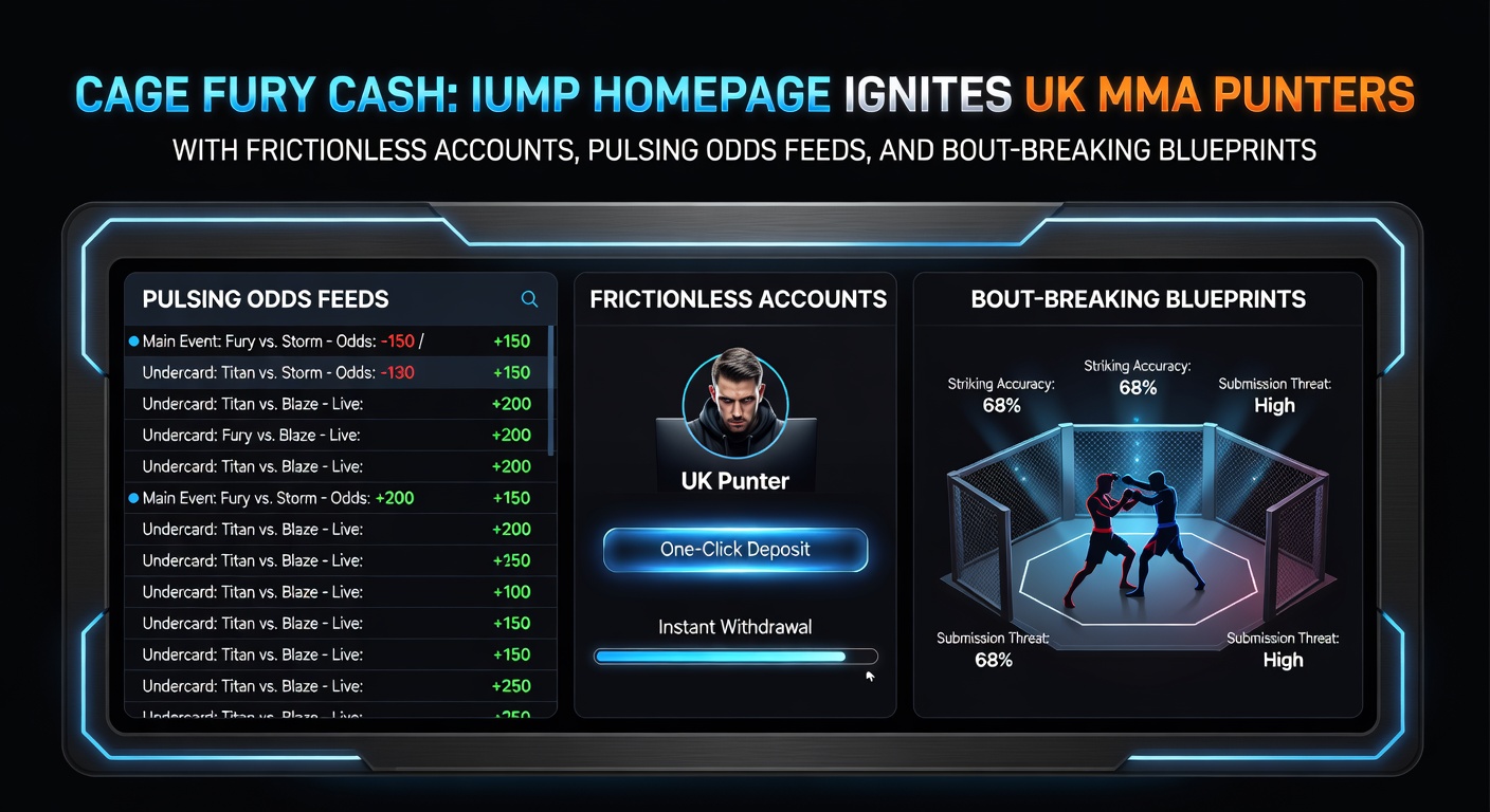 Dynamic screenshot of IUMP homepage featuring live MMA odds feeds and quick signup prompts for UK punters