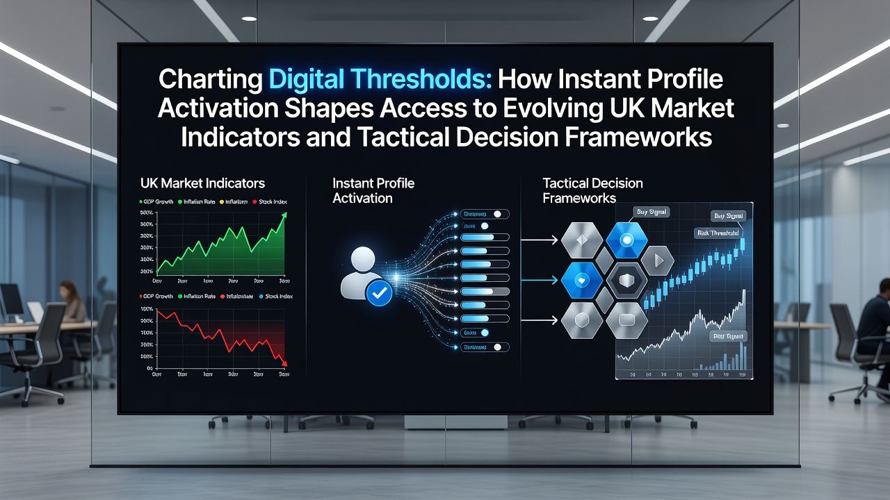 Digital dashboard displaying real-time UK market indicators with profile activation interfaces