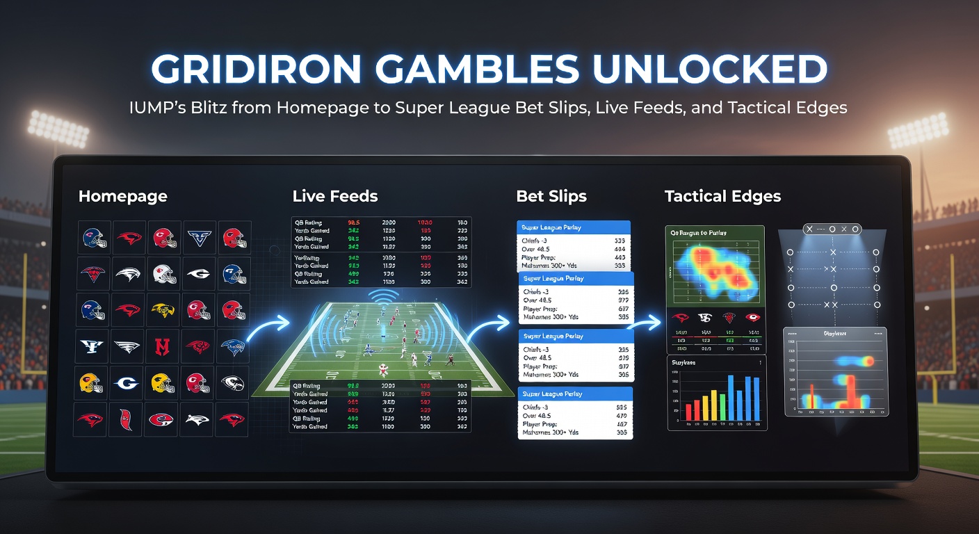 IUMP platform homepage highlighting gridiron betting markets and quick-access Super League odds
