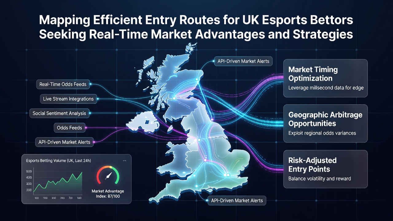 Esports tournament arena with overlaid betting analytics showing dynamic odds and strategic planning elements