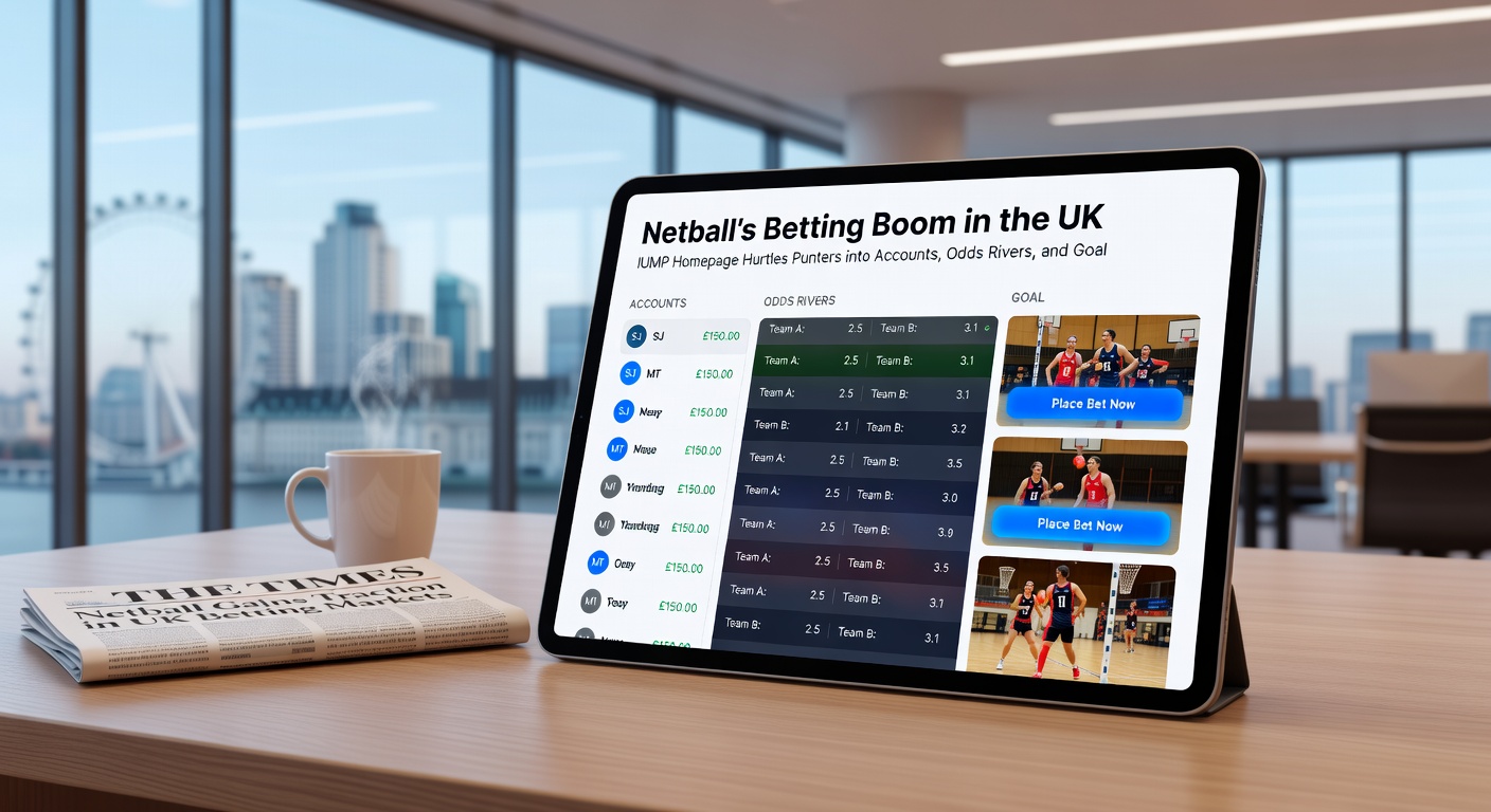 Close-up of bettors analyzing netball odds on a digital interface, with live streams and strategy overlays visible