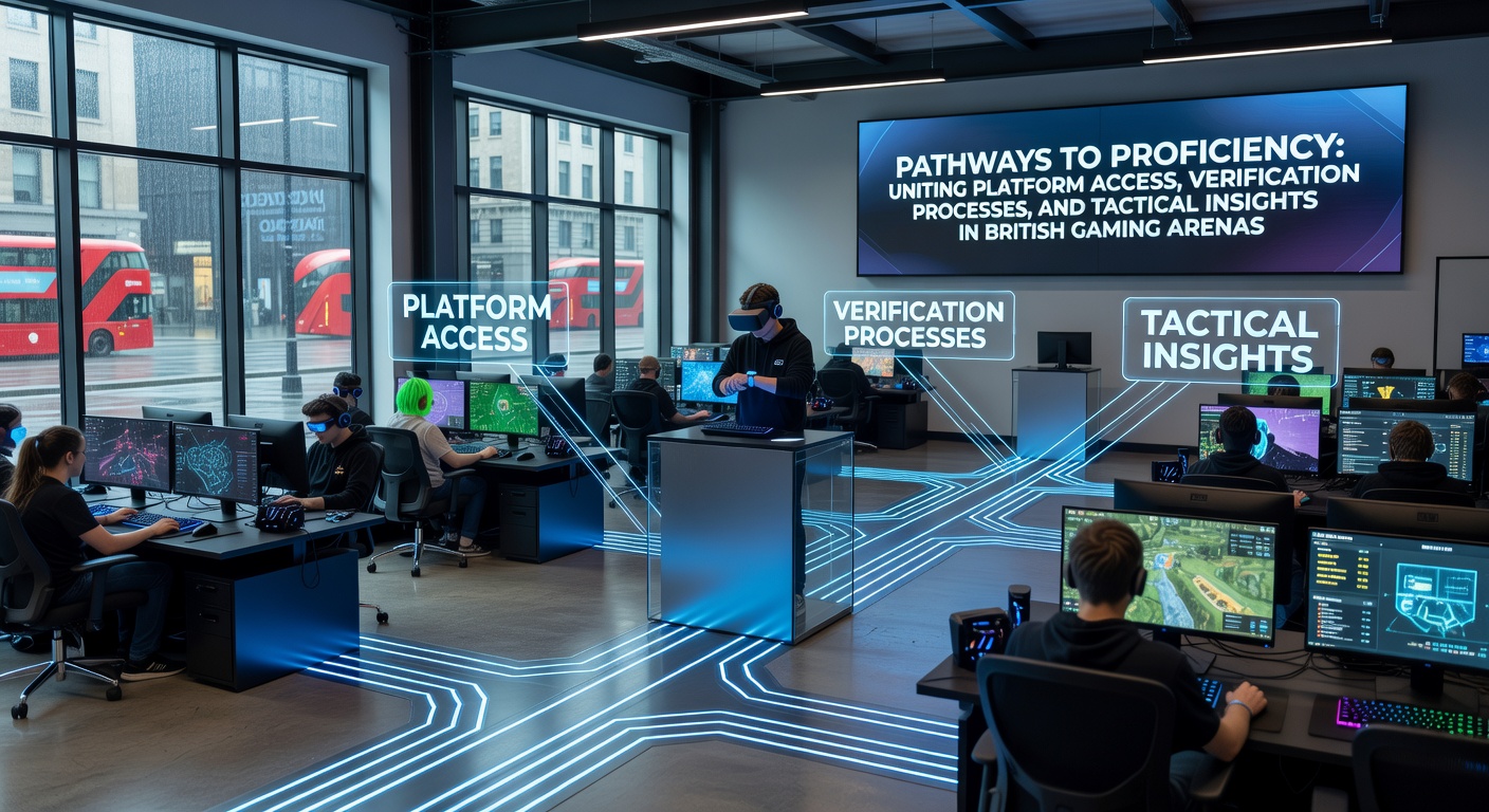 Modern British gaming arena with players engaged in competitive esports matches on multiple screens