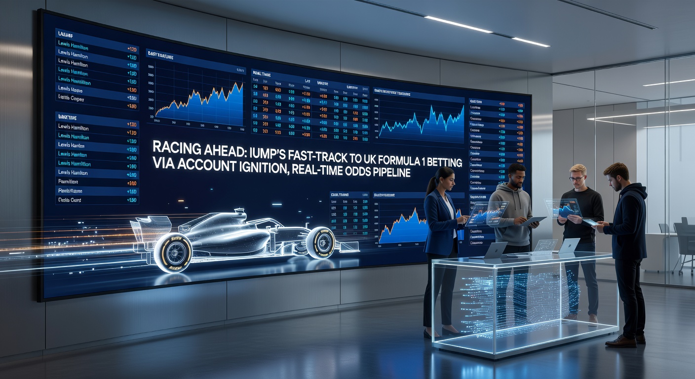 Digital dashboard displaying live Formula 1 odds, graphs tracking lap times and pit stop predictions during a race