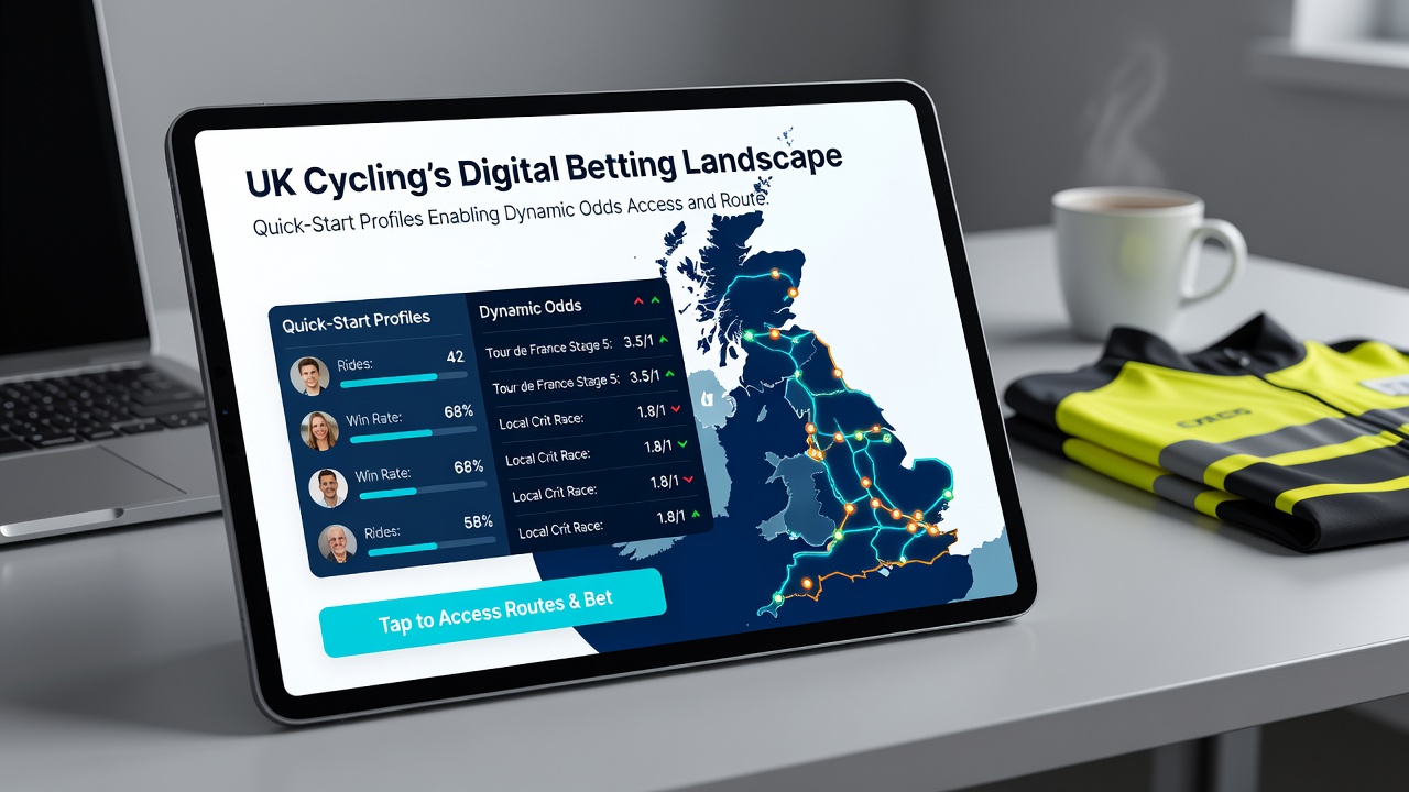 Cycling route map overlaid with betting odds and performance statistics