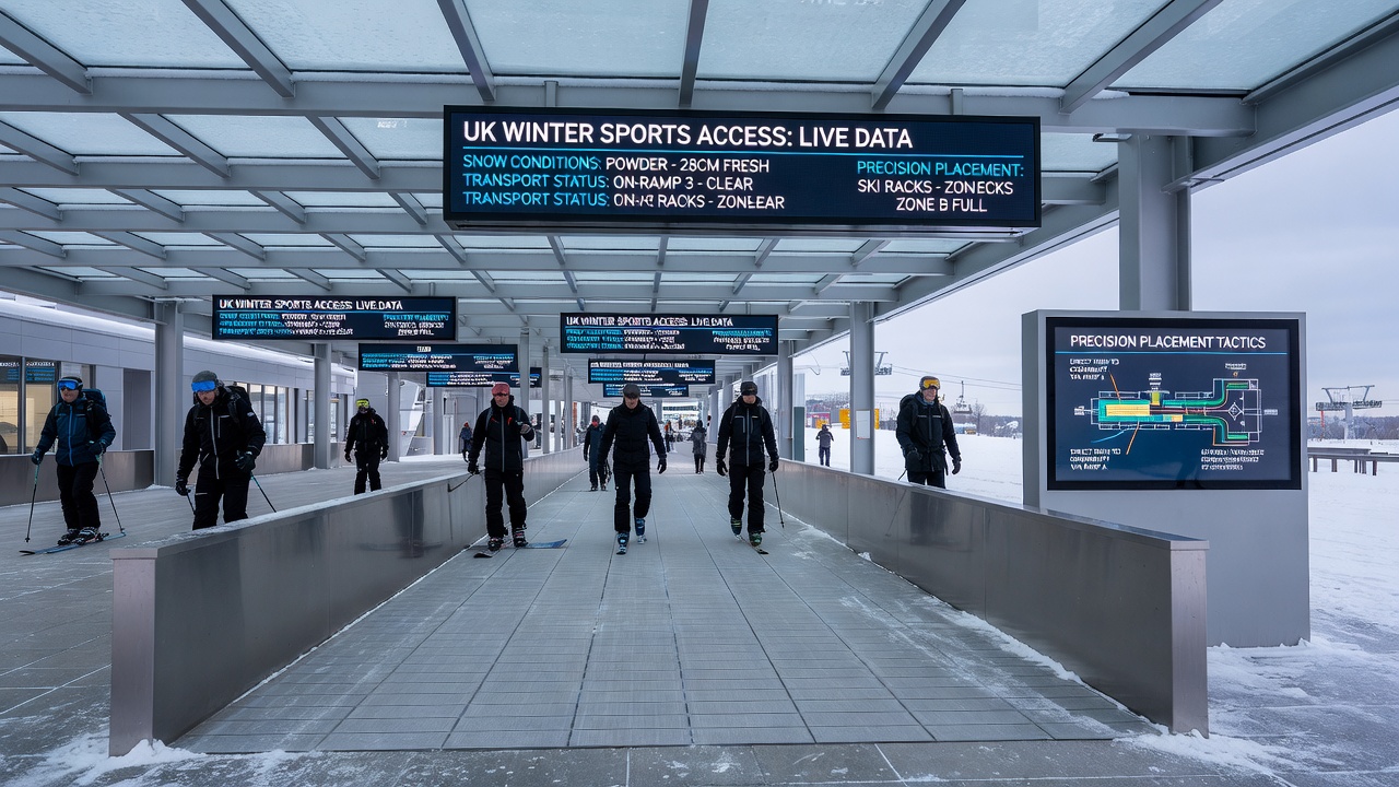 Live winter sports data channels displaying odds, athlete stats, and venue conditions on betting terminals