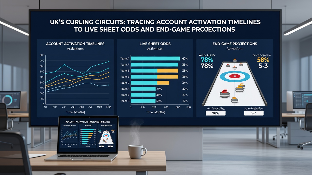 Live curling odds display on digital screen during UK circuit event